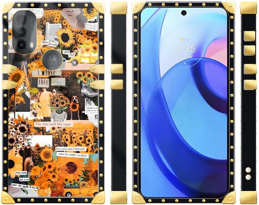 TAMEFOX Funda cuadrada para Moto E20, diseño de girasoles de Navidad para niñas y mujeres, funda decorativa de metal suave TPU resistente a las