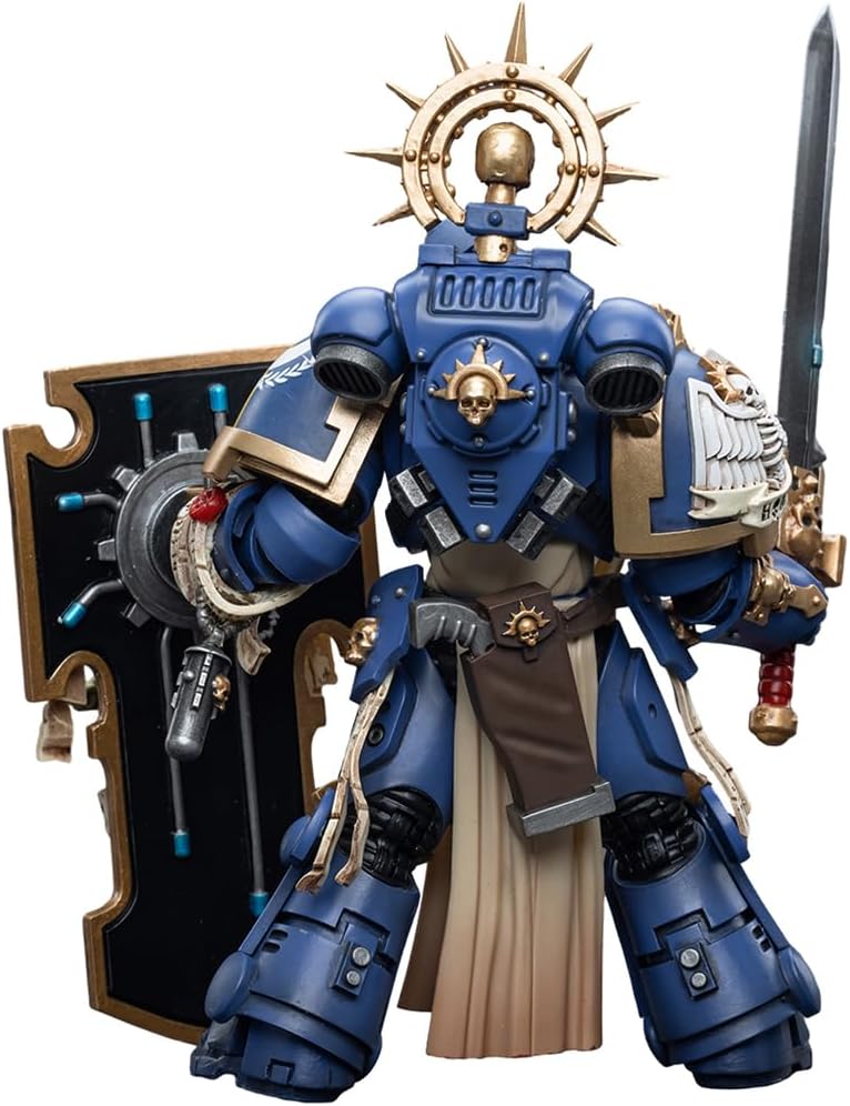 HiPlay JoyToy Warhammer 40K Ultramarines Primaris Capitán con escudo de reliquia y espada de poder a escala 118 Figura de acción coleccionable