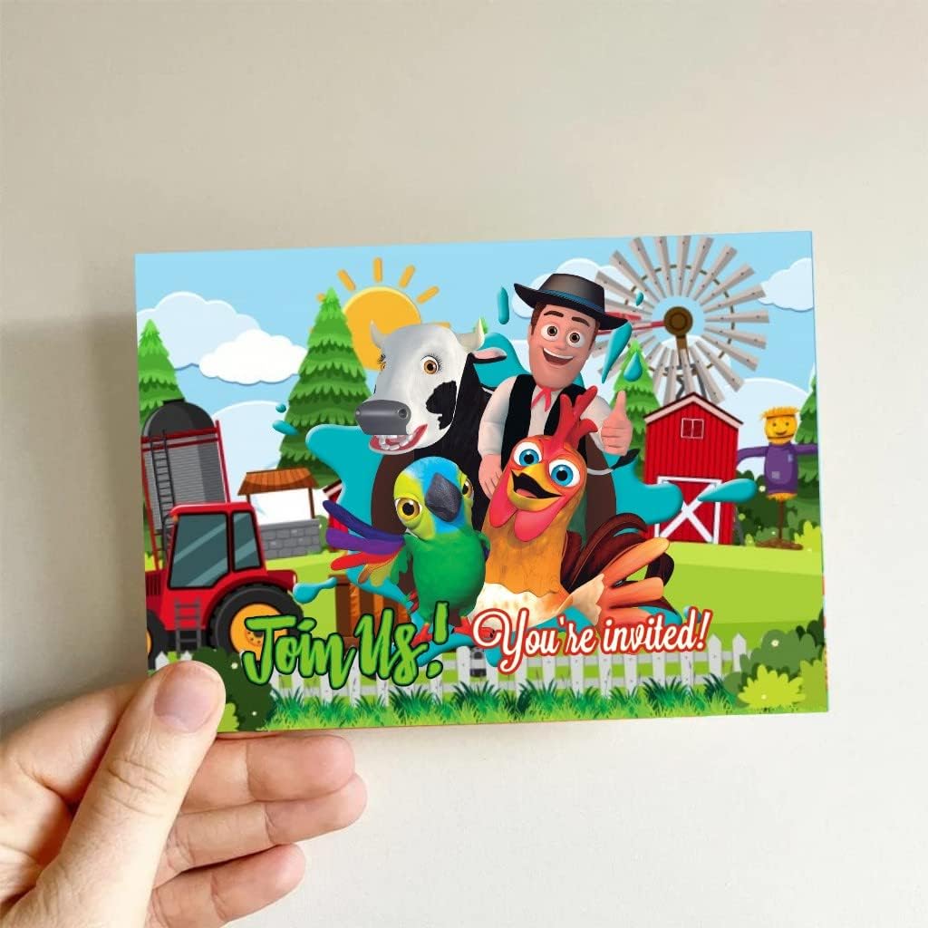 ZPLHBHX 16 tarjetas de invitación de cumpleaños de granja con sobres, suministros de fiesta de cumpleaños de granja para decoraciones de cumpleaños
