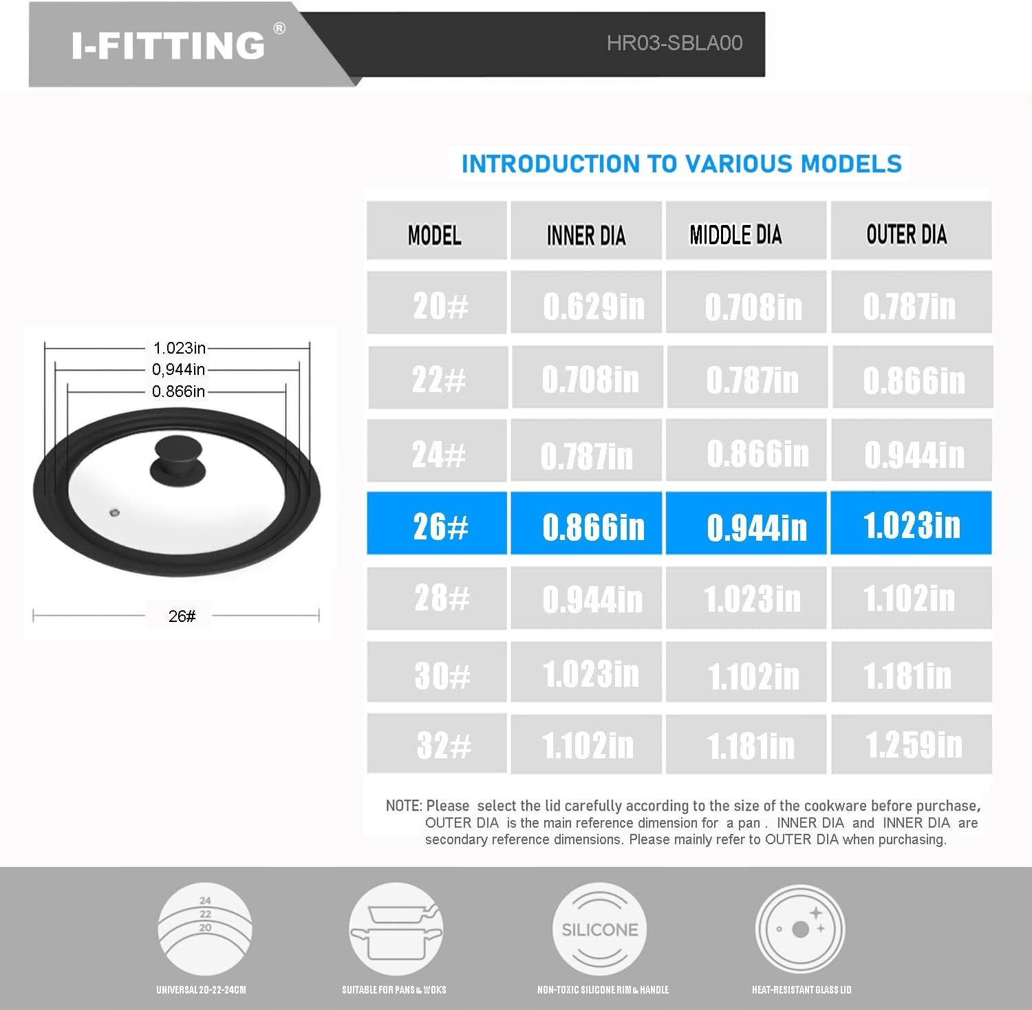 Tapa universal para ollas, sartenes y sartenes, vidrio templado HR Huare Technology con borde de silicona resistente al calor, apto para