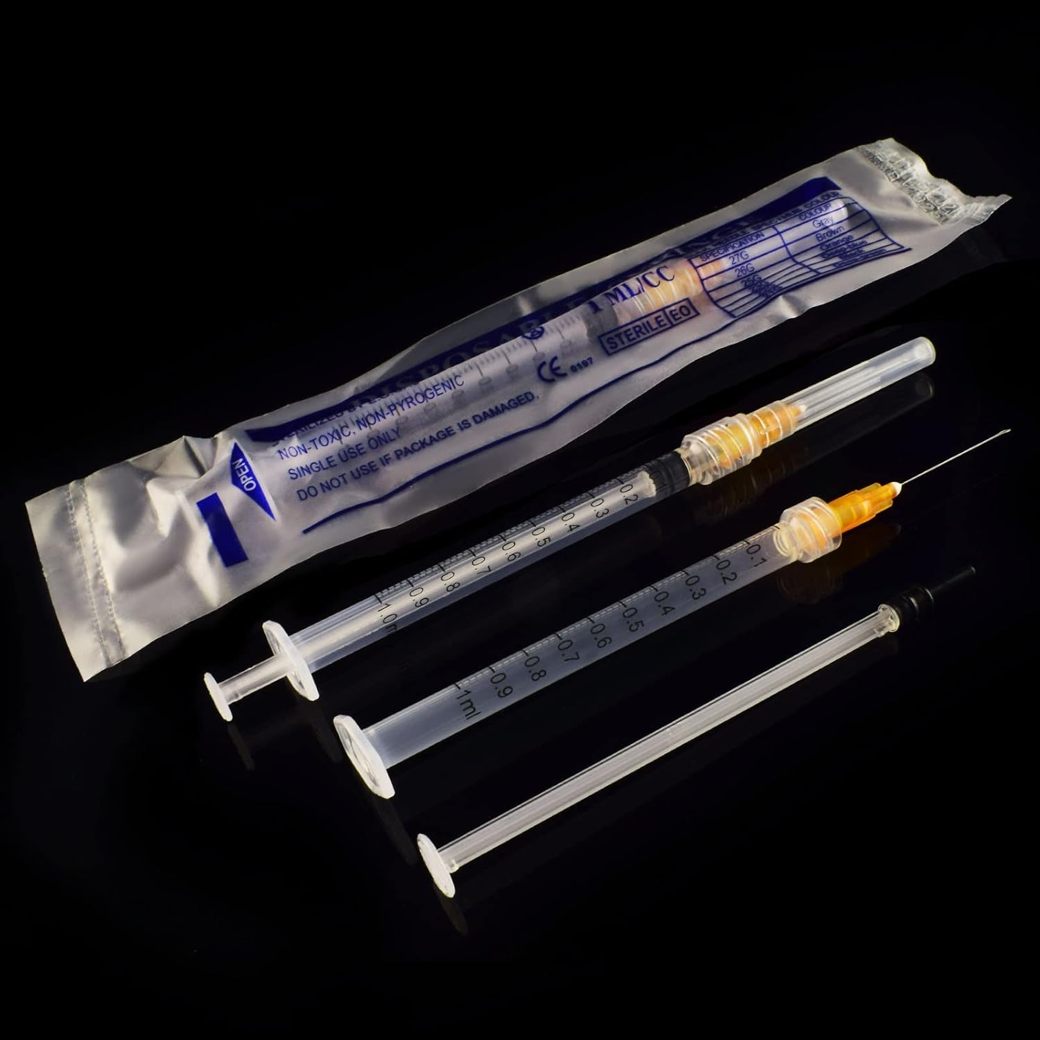 1 cc con cerradura Luer de calibre 25 de 1 pulgada, envuelta individualmente, paquete de 20