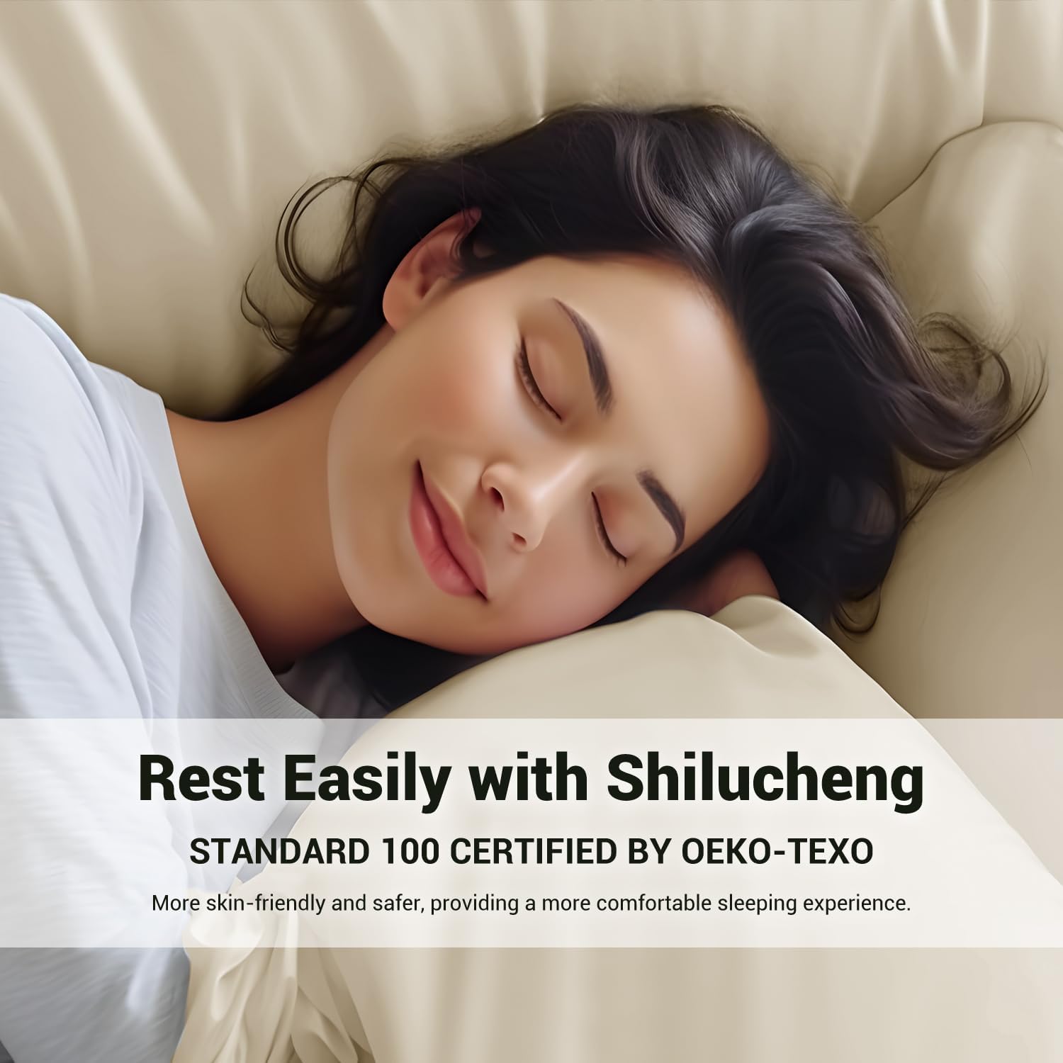 Shilucheng – Juego de sábanas de bambú transpirable de 1800 hilos, súper sedosas, con 16 pulgadas de profundidad, 4 piezas (California King, beige)