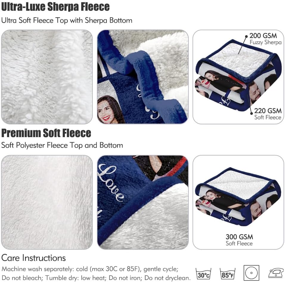 Manta de forro polar Sherpa personalizada con fotos, texto, suave, cálida y mullida, manta personalizada para parejas, regalos para novio, novia,