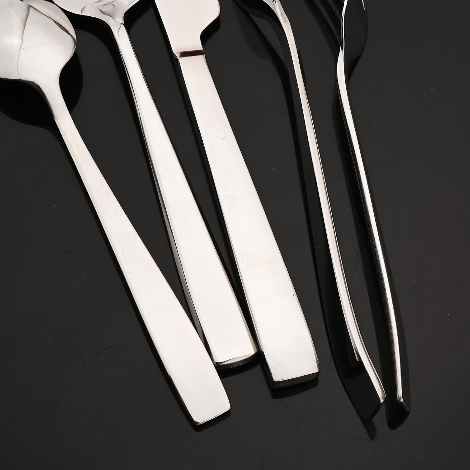 JASHII Juego de 4 cucharas de postre, 6.69 pulgadas de acero inoxidable plateado, cucharas para helado, pulido con espejo, mango cuadrado, cubiertos