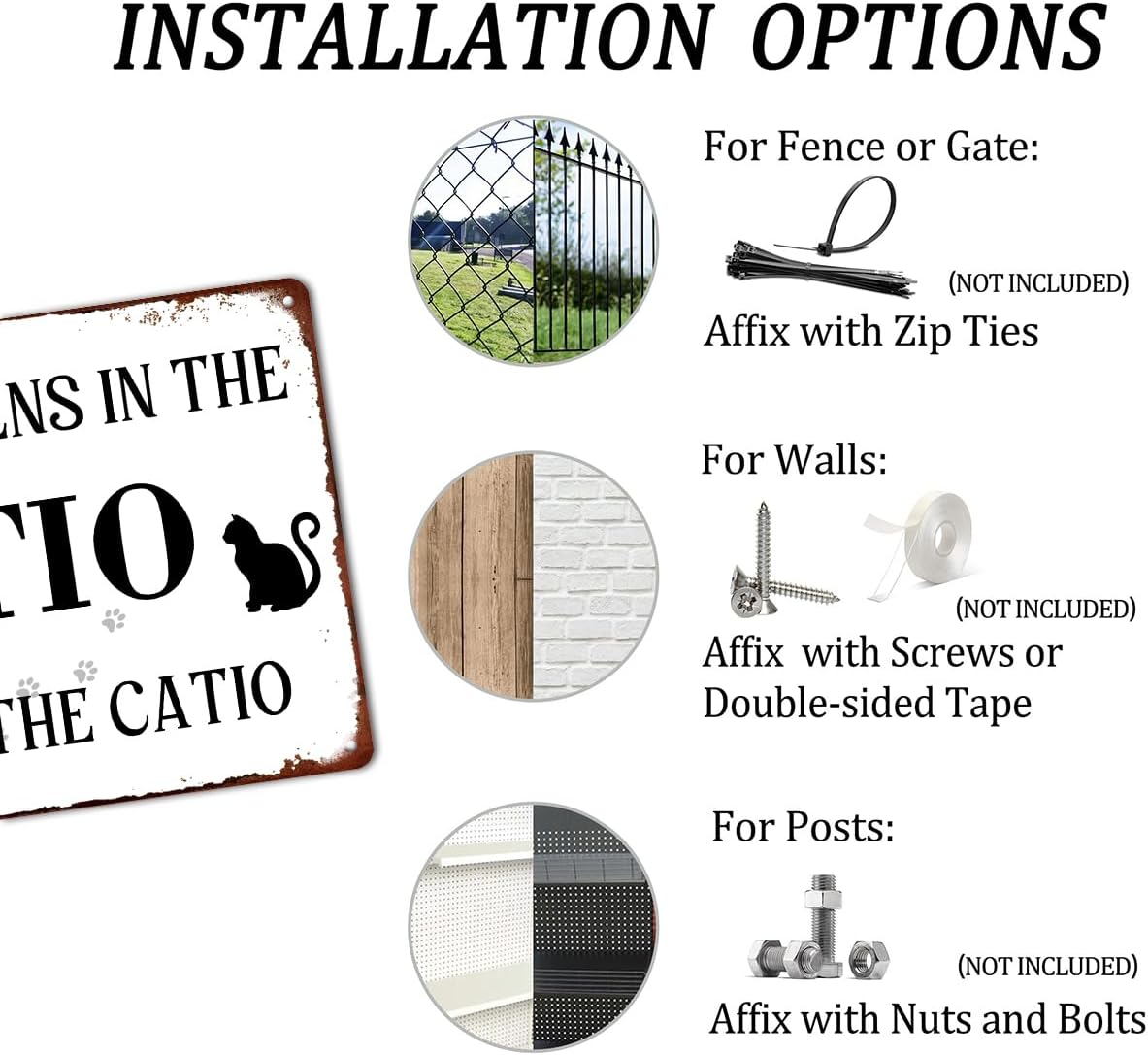 Letrero de metal con texto en inglés Cat Lover What Happens in the Catio Stays in the Catio para decoración de pared de casa de campo, póster