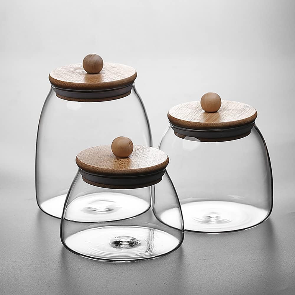 Caja de vidrio con tapa de madera, tarro de almacenamiento de vidrio para café, especias, frijoles y despensa de alimentos (22 oz (22.0 fl oz))