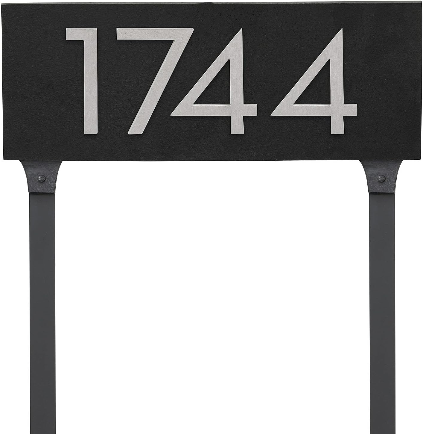 Placa de dirección horizontal flotante moderna de 4 pulgadas con estacas de césped, letrero de dirección montado, letrero de números de casa,