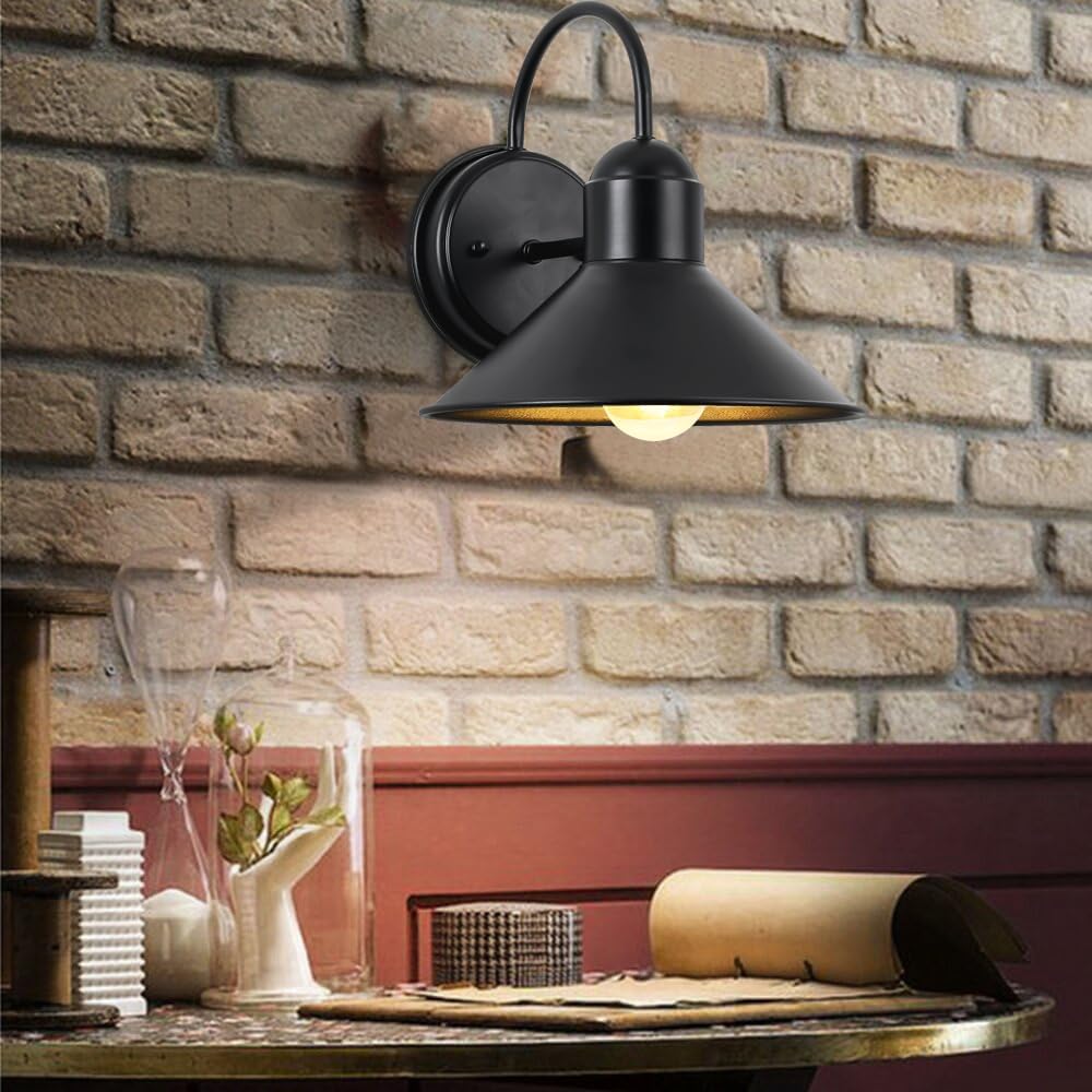 Lámpara de granero de cuello de cisne para exteriores, lámpara exterior clásica para montaje en pared, aplique de pared, luces de porche con acabado