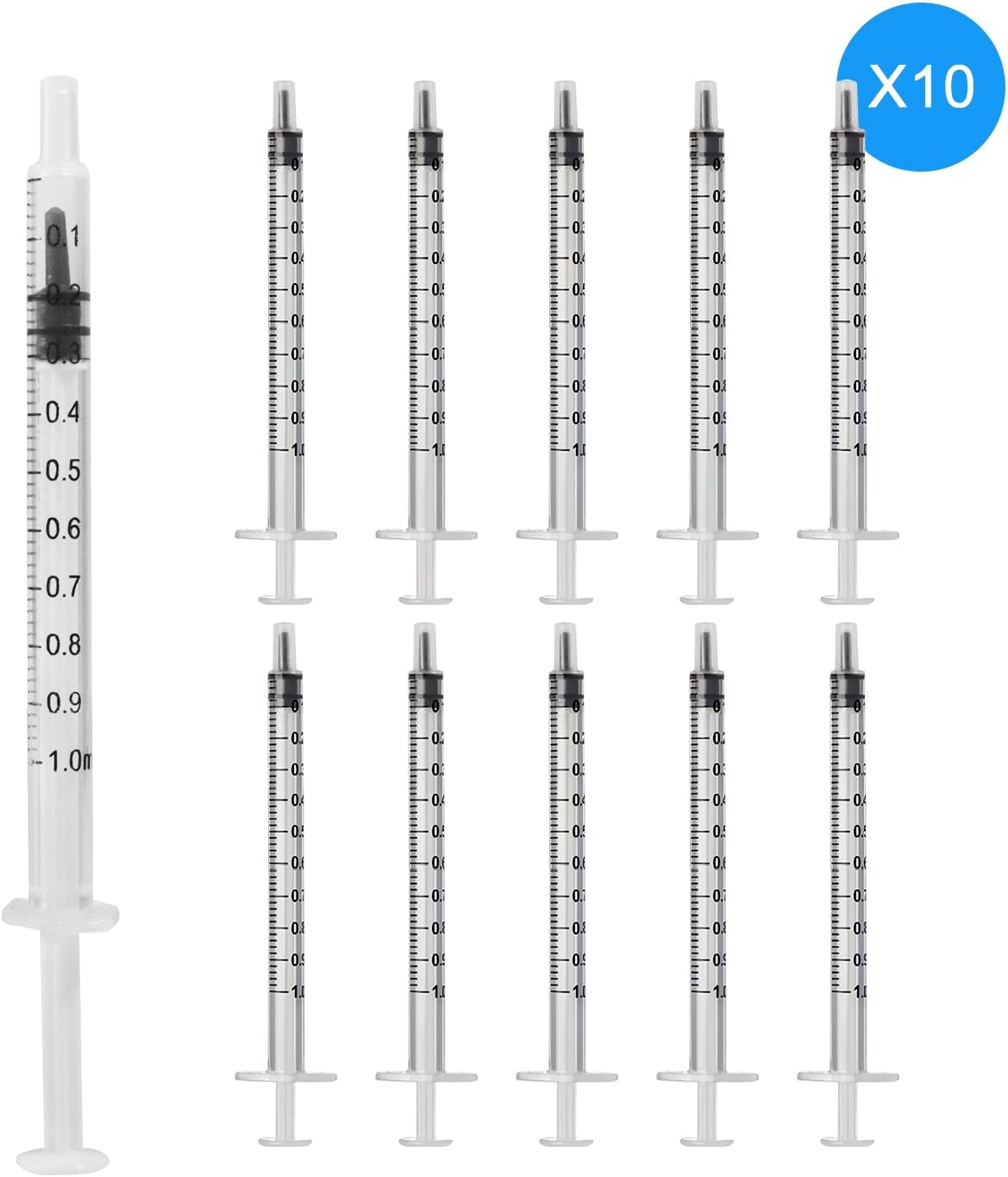 Paquete de 10 jeringas de plástico de 0.0 fl ozcc de jeringa de medición de líquidos, selladas individualmente con medición para laboratorios