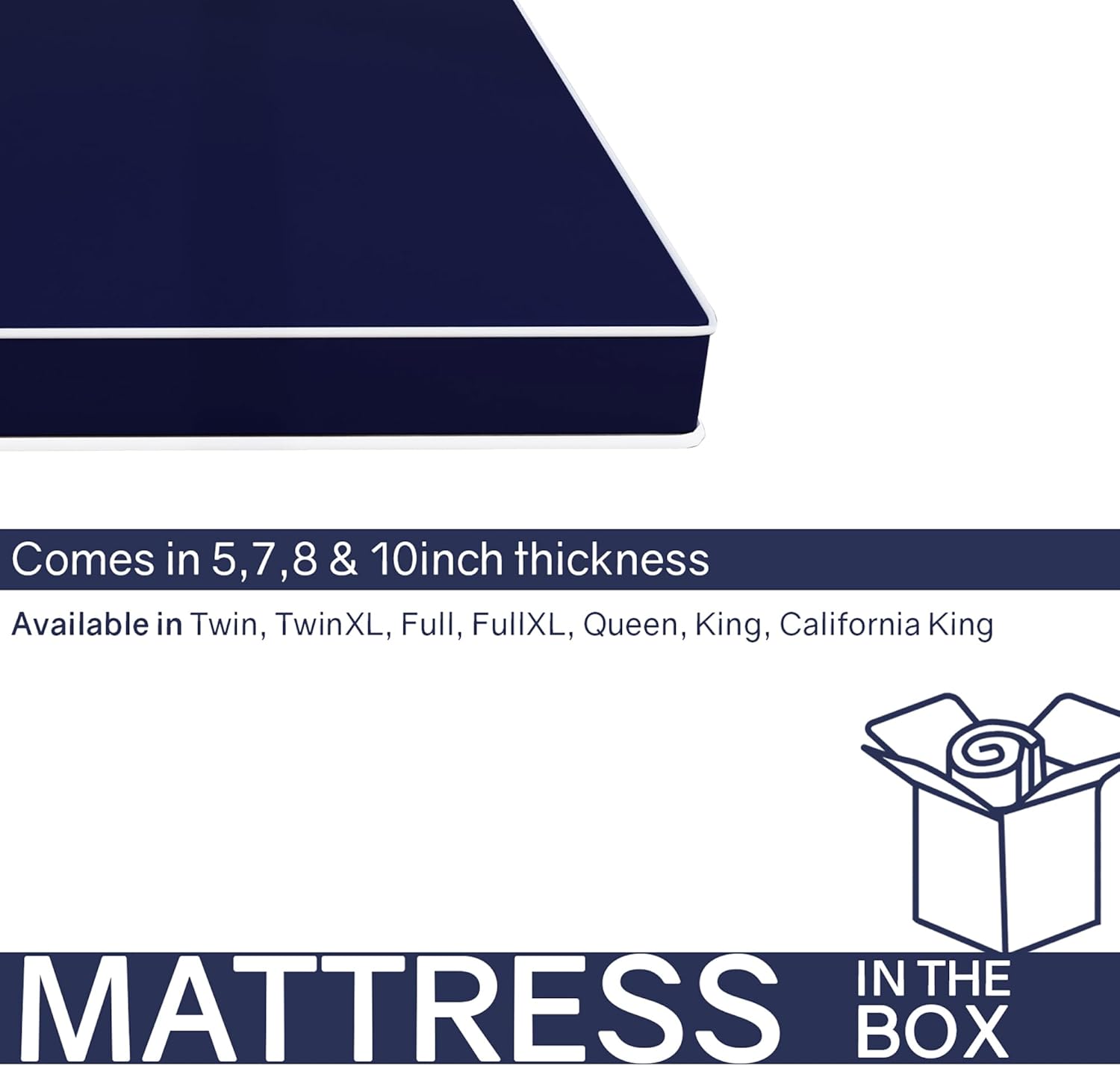 Greaton, Colchón de vinilo enrollado de espuma de doble cara, firmeza media, de 10 pulgadas, tamaño matrimonial XL, color azul