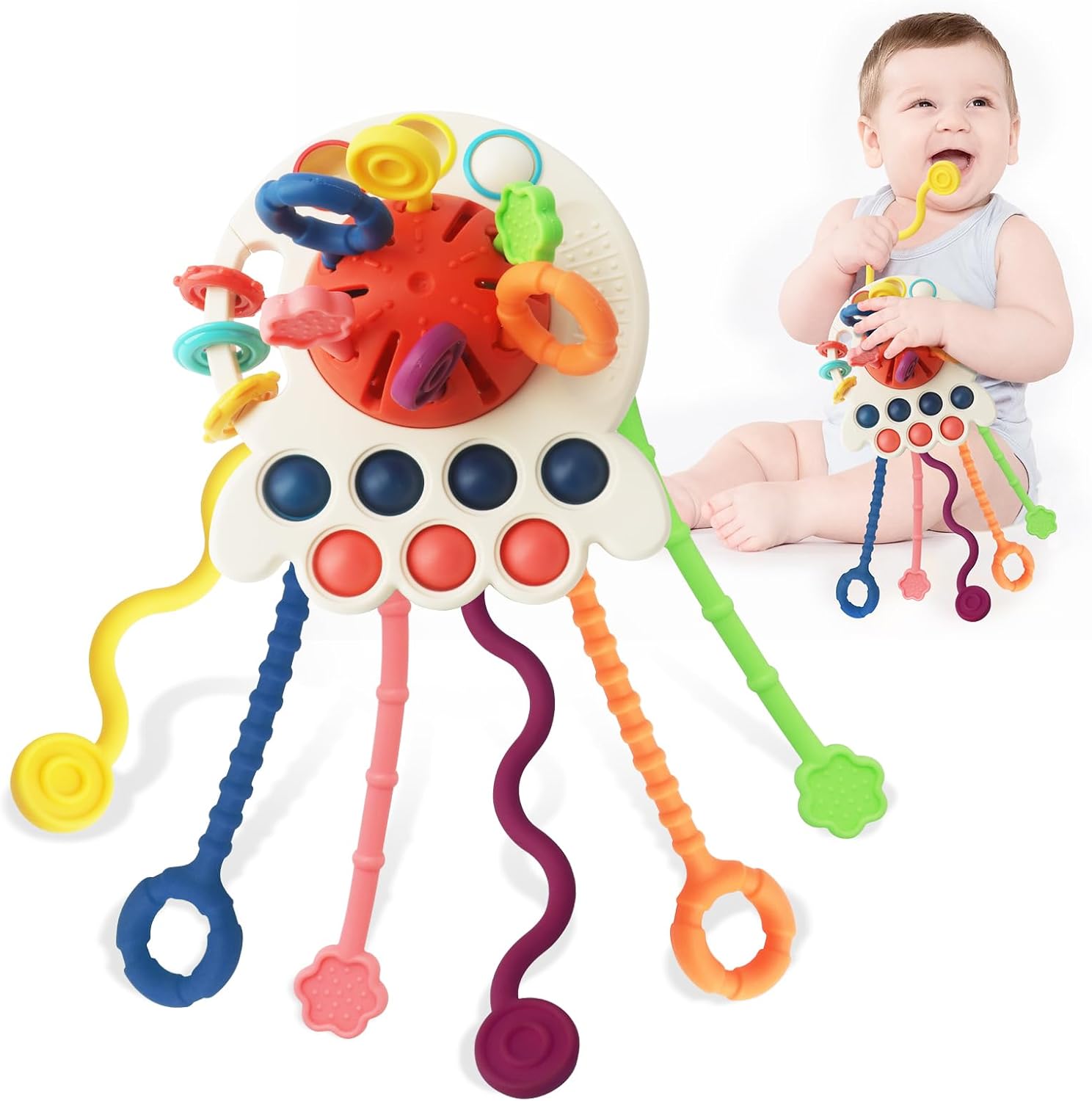 Juguetes para bebés de 6 a 12 meses, juguetes Montessori para bebés, juguetes sensoriales para bebés, juguetes de cuerda de silicona suave, juguetes