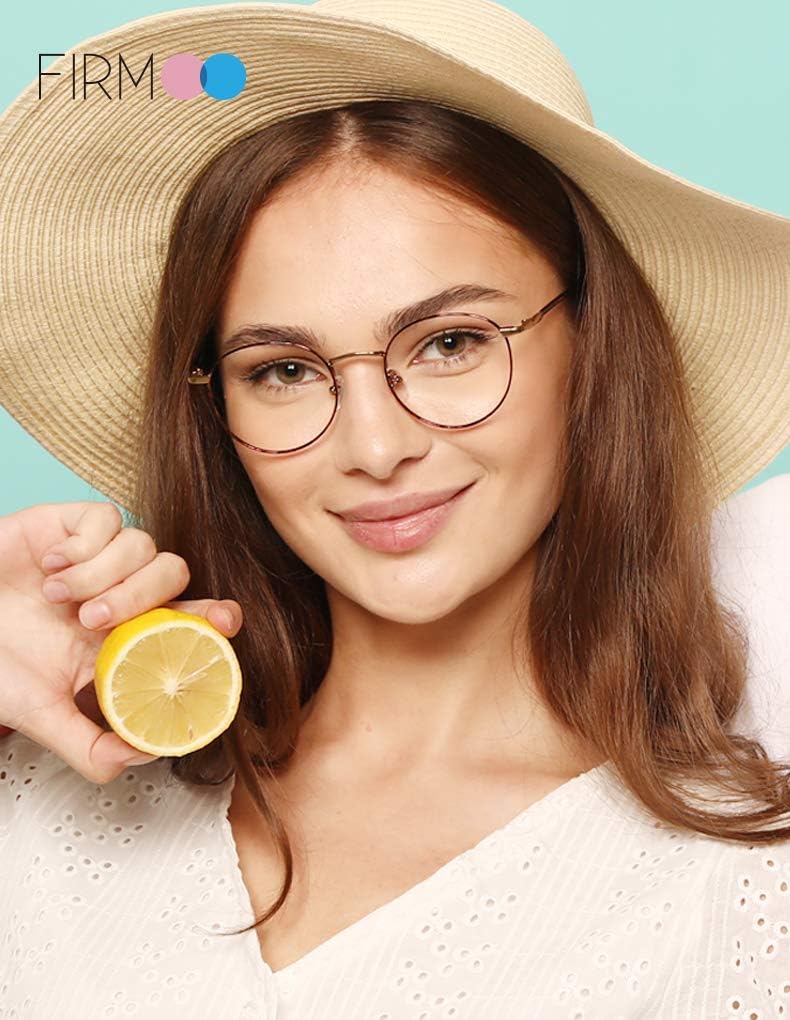 Firmoo Lentes de lectura redondos con bloqueo de luz azul de 1.25 pulgadas para mujer, lentes de lectura de computadora antirreflejosUV400fatiga