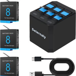 Seternaly Batería Hero 87 (paquete de 3 1500 mAh), cargador de baterías de repuesto compatible con GoPro Hero 8765 y Hero 2018 Seternaly Batería Hero 87 (paquete de 3 1500 mAh), cargador de baterías de repuesto compatible con GoPro Hero 8765 y Hero 2018