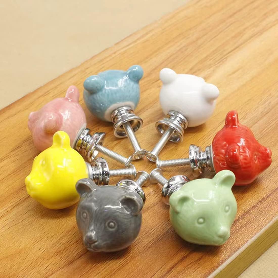 Paquete de 10 pomos de puerta de gabinete con diseño de cabeza de panda, pomos de cerámica para cajones con tornillos de montaje, manija de armario