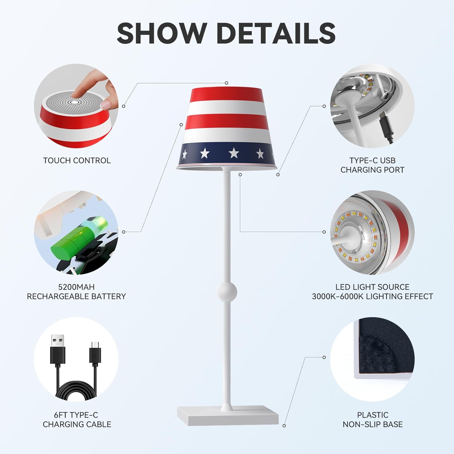 Lámpara de mesa inalámbrica recargable con puerto USB, 3 modos de luz táctil, lámpara de mesa minimalista, para sala de estar, dormitorio, exterior,