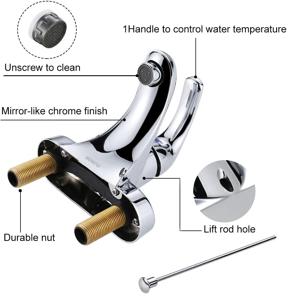 WOWOW – Grifo monocomando para lavamanos de baño, juego central de 4