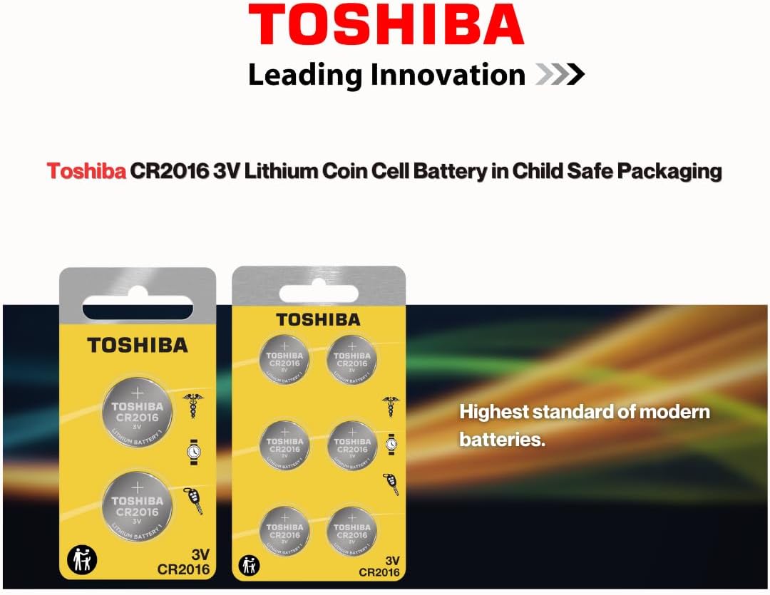 Toshiba CR2016 – Paquete de ampolla resistente a los niños (6 baterías)