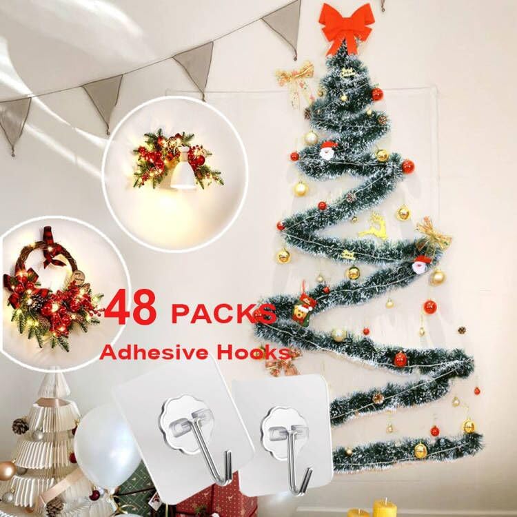 Ganchos adhesivos para colgar, paquete de 48 ganchos de pared adhesivos de acero inoxidable, 22 libras (máximo), extraíbles, resistentes al agua,