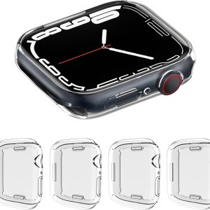 Paquete de 4 fundas compatibles con Apple Watch Series 8 Series 7 de 1.772 pulgadas, protector de pantalla suave HD de alta sensibilidad con TPU en Paquete de 4 fundas compatibles con Apple Watch Series 8 Series 7 de 1.772 pulgadas, protector de pantalla suave HD de alta sensibilidad con TPU en