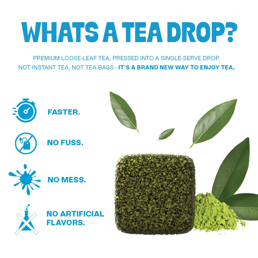 Tea Drops Set de regalo 9 muestras de té orgánico de hojas sueltas (Chai, Earl Grey, cítricos, jengibre, rosa, matcha, menta, Ube, Assam Thai)