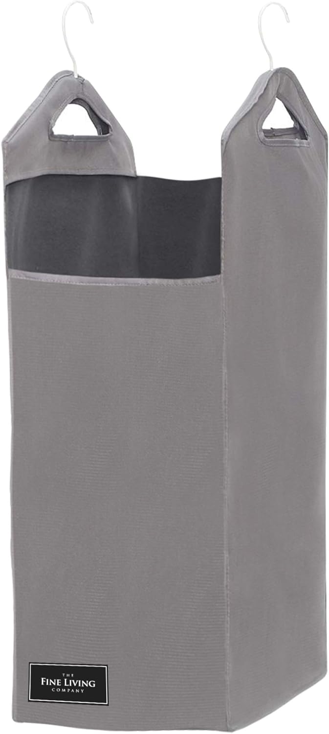 The Fine Living Co. – Cesto colgante para armario, cesta colgante resistente, cesta de lavandería con 2 perchas de metal fuertes, organizador de