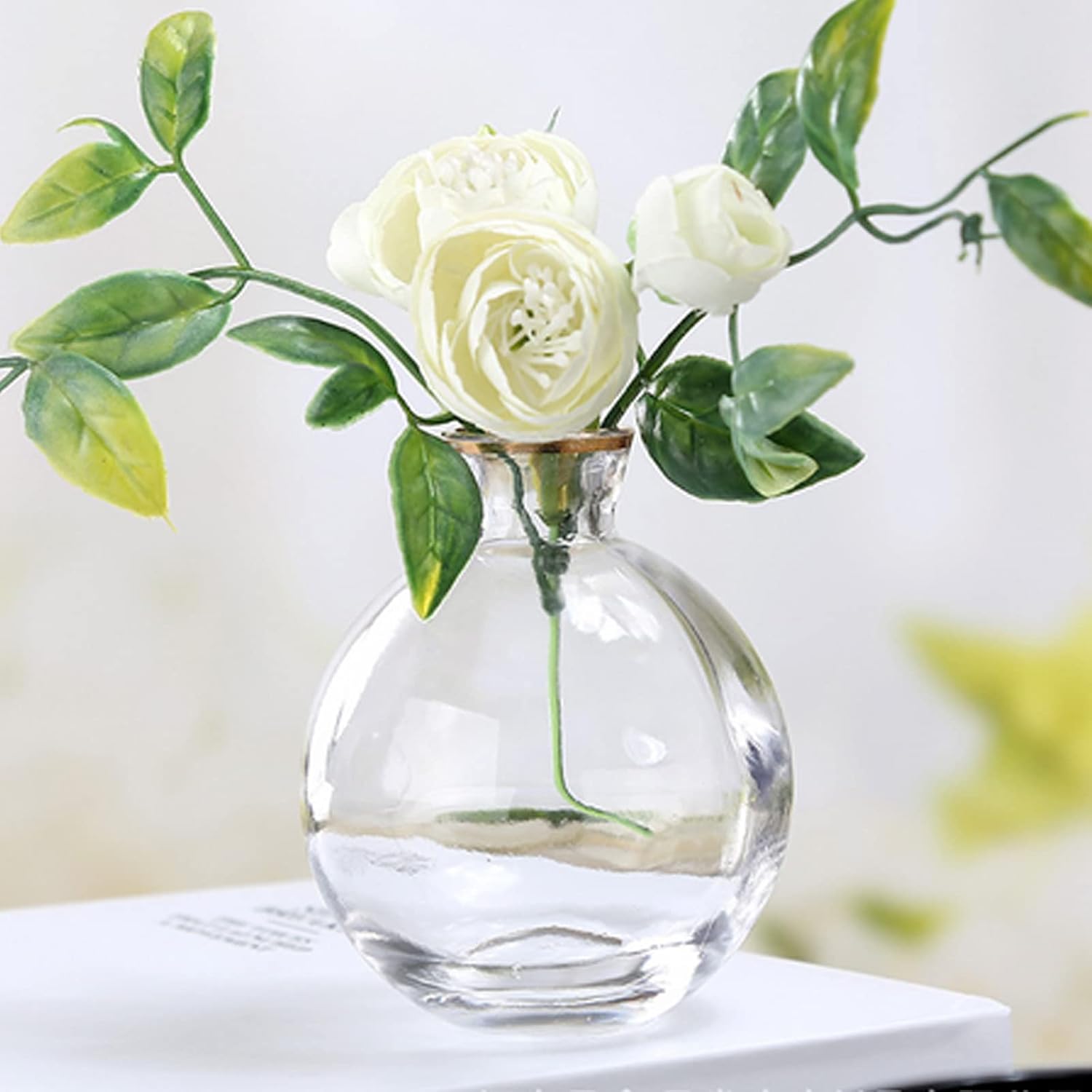 Small Vases for Centerpieces Glass Esmiome – Clear with Gold Rim 3pcsSet Bud Vases, Short Minimalist Vase Clear Modern Flower Vase Mini Tiny Vases
