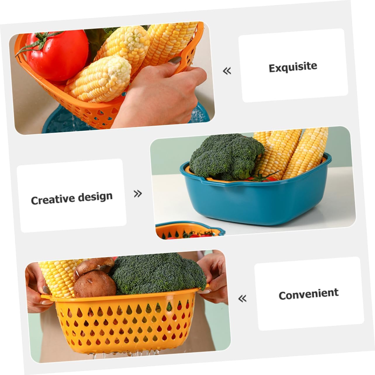 1 juego de cesta de drenaje para verduras, colador de plástico, colador de pasta, colador de cocina, colador de tazón con cuenco colador de arroz,