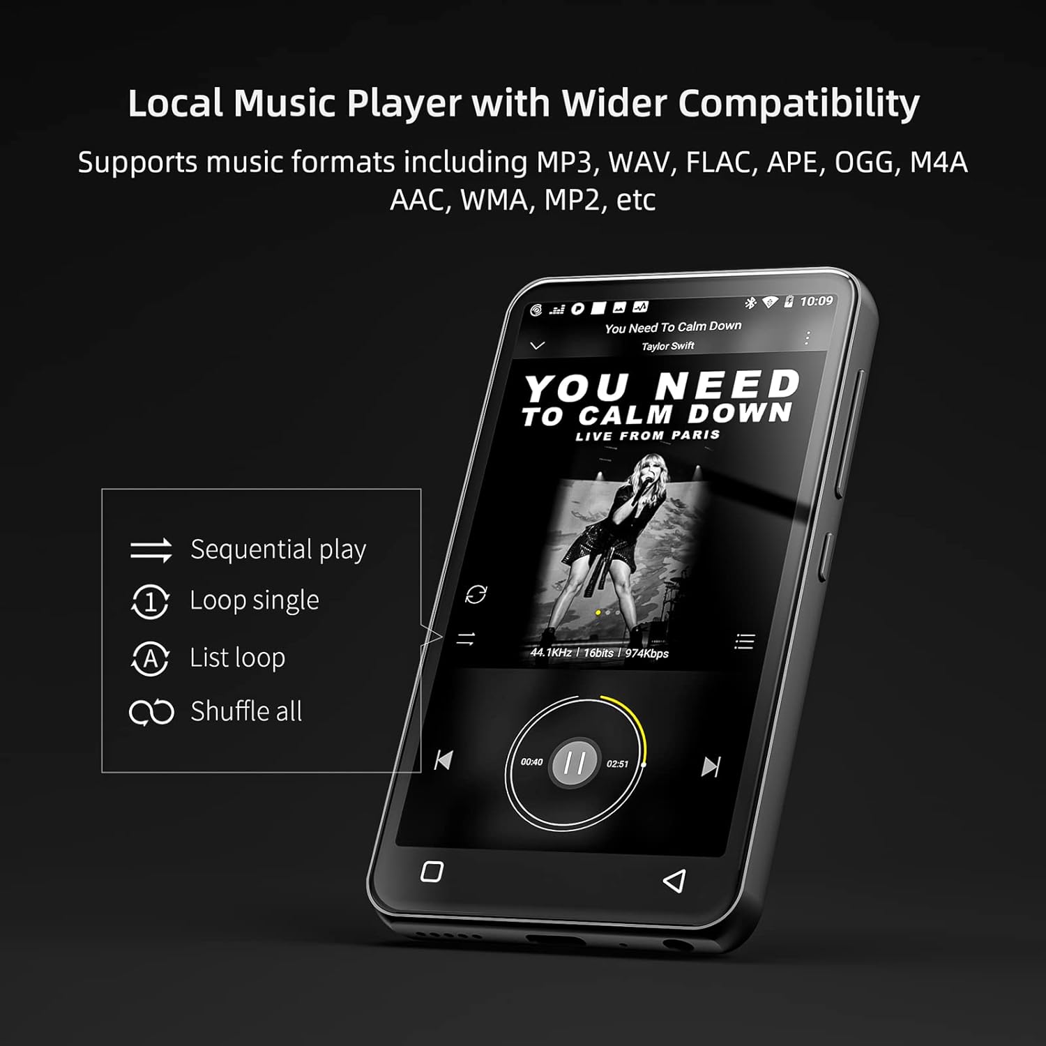 Reproductor de MP3 con Bluetooth y WiFi, reproductor MP3 MP4 con Spotify pantalla táctil completa de 4 pulgadas, reproductor de música de