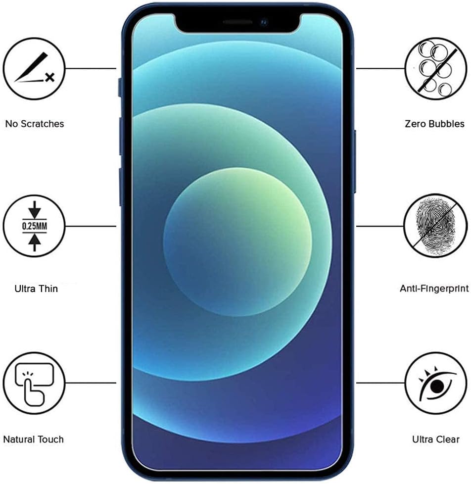 Paquete de 3 protectores de pantalla para iPhone 12Pro Max 6.7 pulgadas con 3 paquetes de protectores de lente de cámara de vidrio templado,