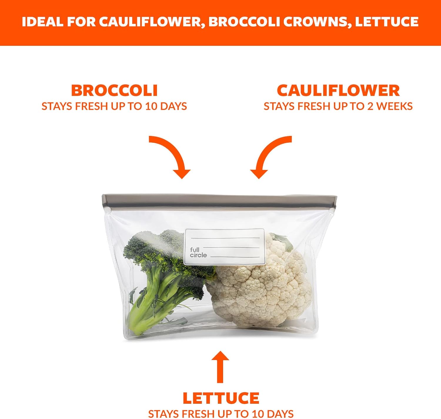 Full Circle Ziptuck – Bolsa de almacenamiento grande reutilizable para productos, segura para alimentos, bolsa de almacenamiento de alimentos sin