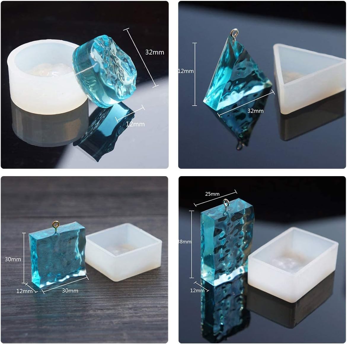 Woohome Juego de 43 moldes de silicona transparentes para joyería, juego de moldes de fundición de ondas de agua, incluye 22 moldes de fundición de