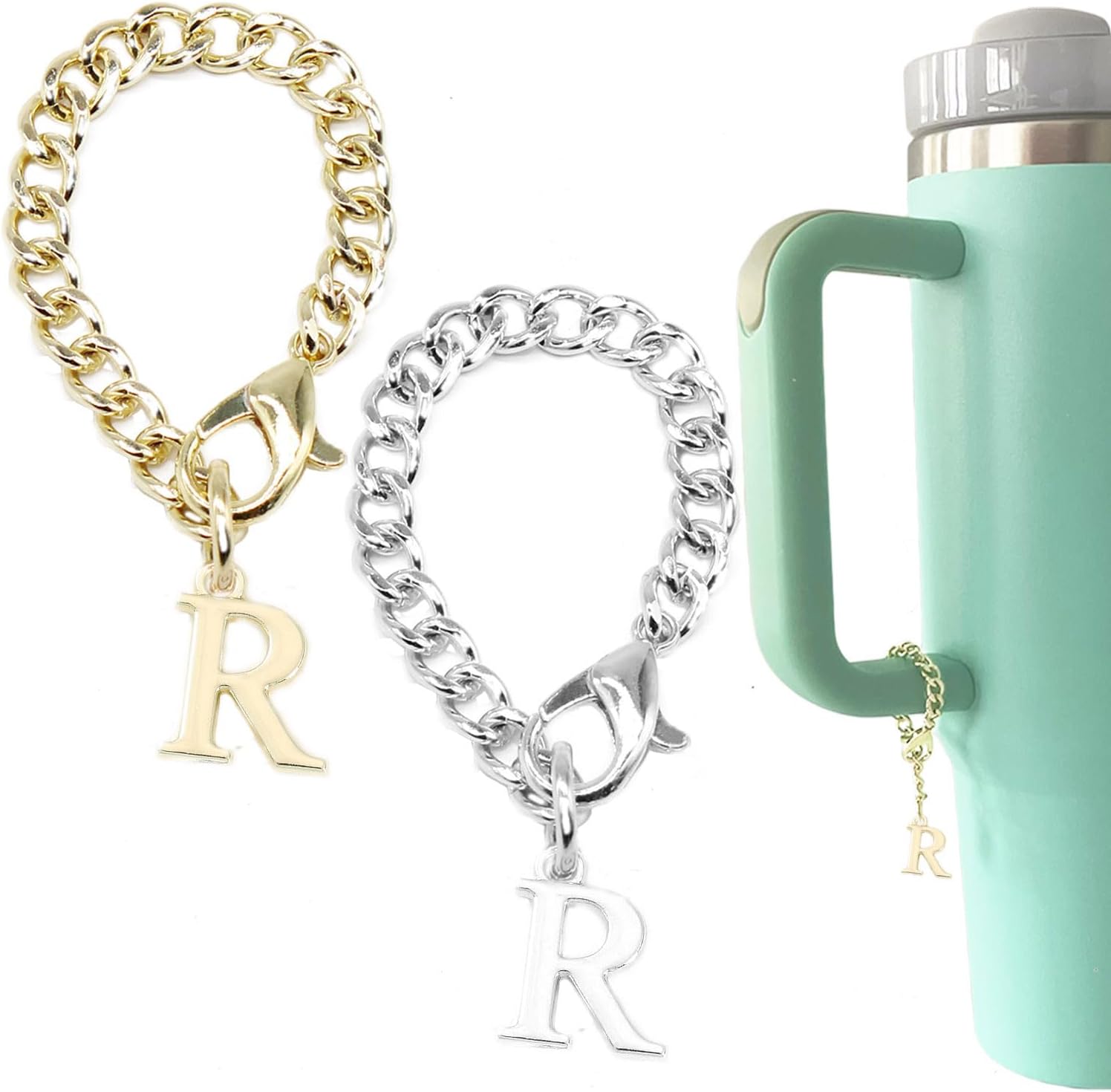 2 piezas de dijes de letras para Stanley Cup A-Z ID inicial colgantes personalizados para mango de vaso Stanley