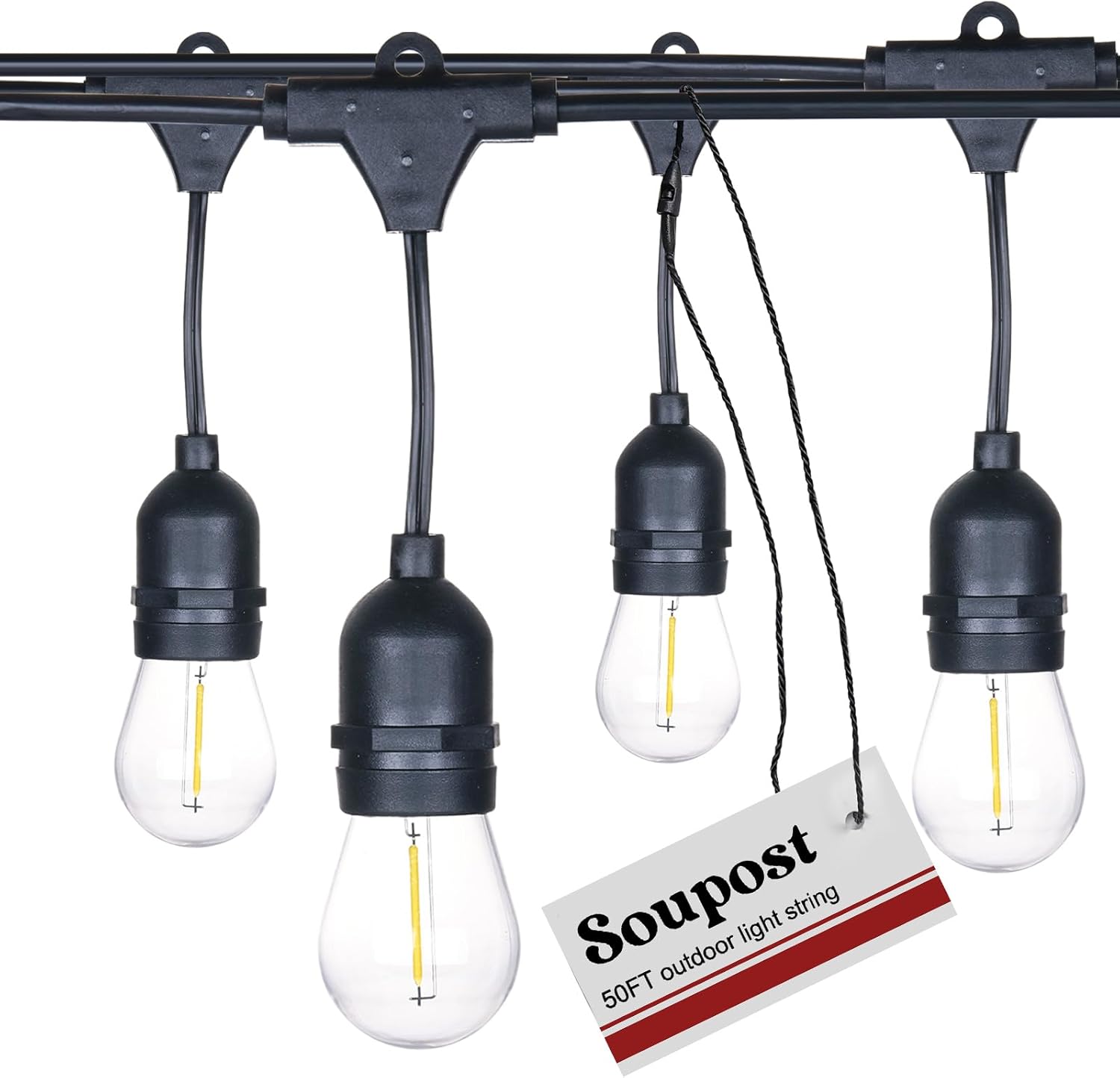 Tira de luces LED para exteriores, tira de luces LED para patio de 50 pies, 17 bombillas Edison vintage, 15 enchufes colgantes (2 bombillas de