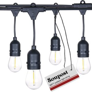 Tira de luces LED para exteriores, tira de luces LED para patio de 50 pies, 17 bombillas Edison vintage, 15 enchufes colgantes (2 bombillas de Tira de luces LED para exteriores, tira de luces LED para patio de 50 pies, 17 bombillas Edison vintage, 15 enchufes colgantes (2 bombillas de