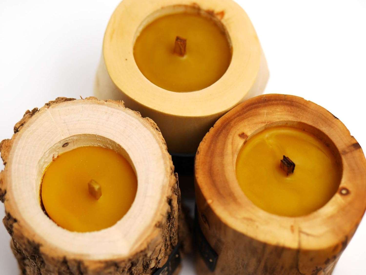 Artisan set of three WOOD MOOD wooden scented candles with beeswax