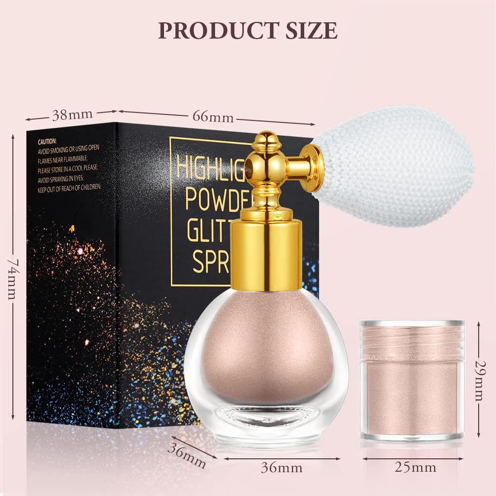 Spray de polvo de purpurina, spray de purpurina corporal brillante para mujeres, spray de polvo suelto resaltador, spray de maquillaje en polvo
