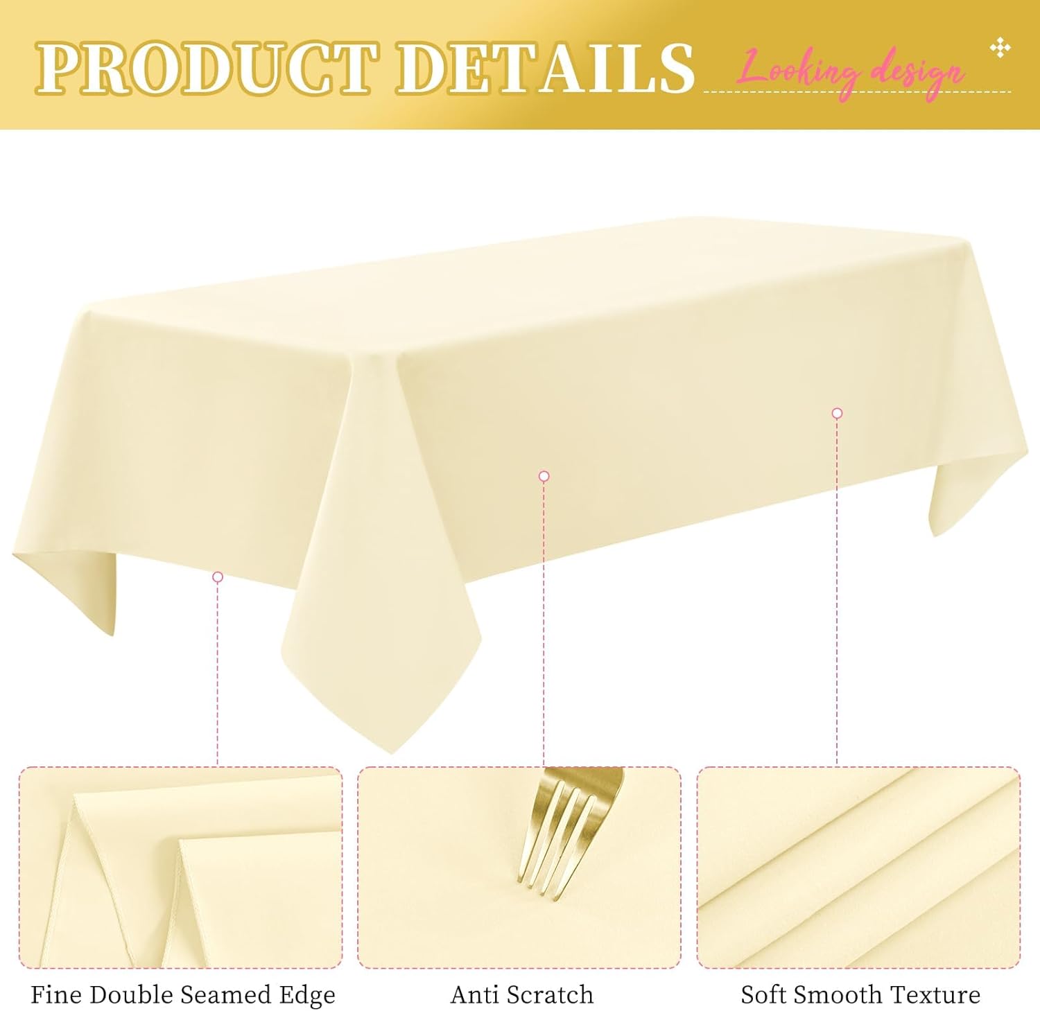 Lumaycens Paquete de 10 manteles rectangulares de 60 x 102 pulgadas, color beige para mesas rectangulares de 6 pies, mantel rectangular de tela de