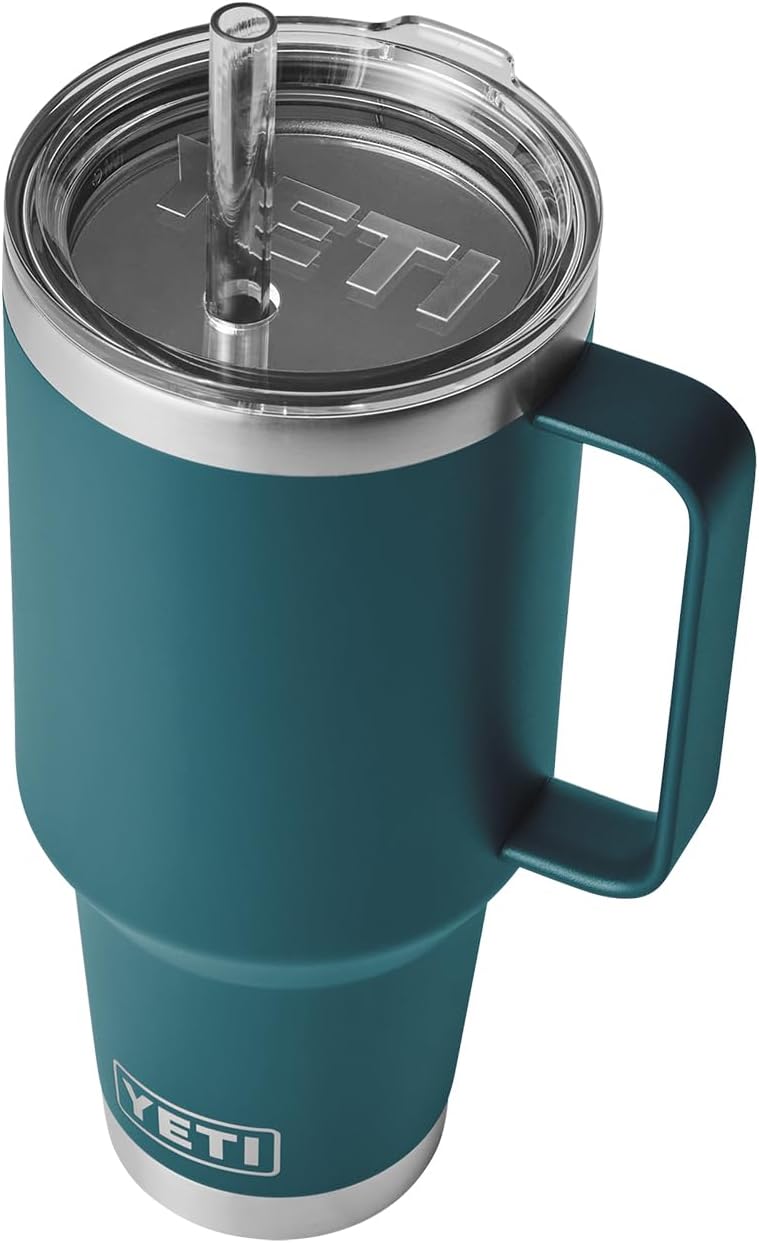 YETI Rambler – Vaso de agua con asa y tapa con popote, de 42 onzas, con aislamiento al vacío con asa, acero inoxidable, color verde azulado agave