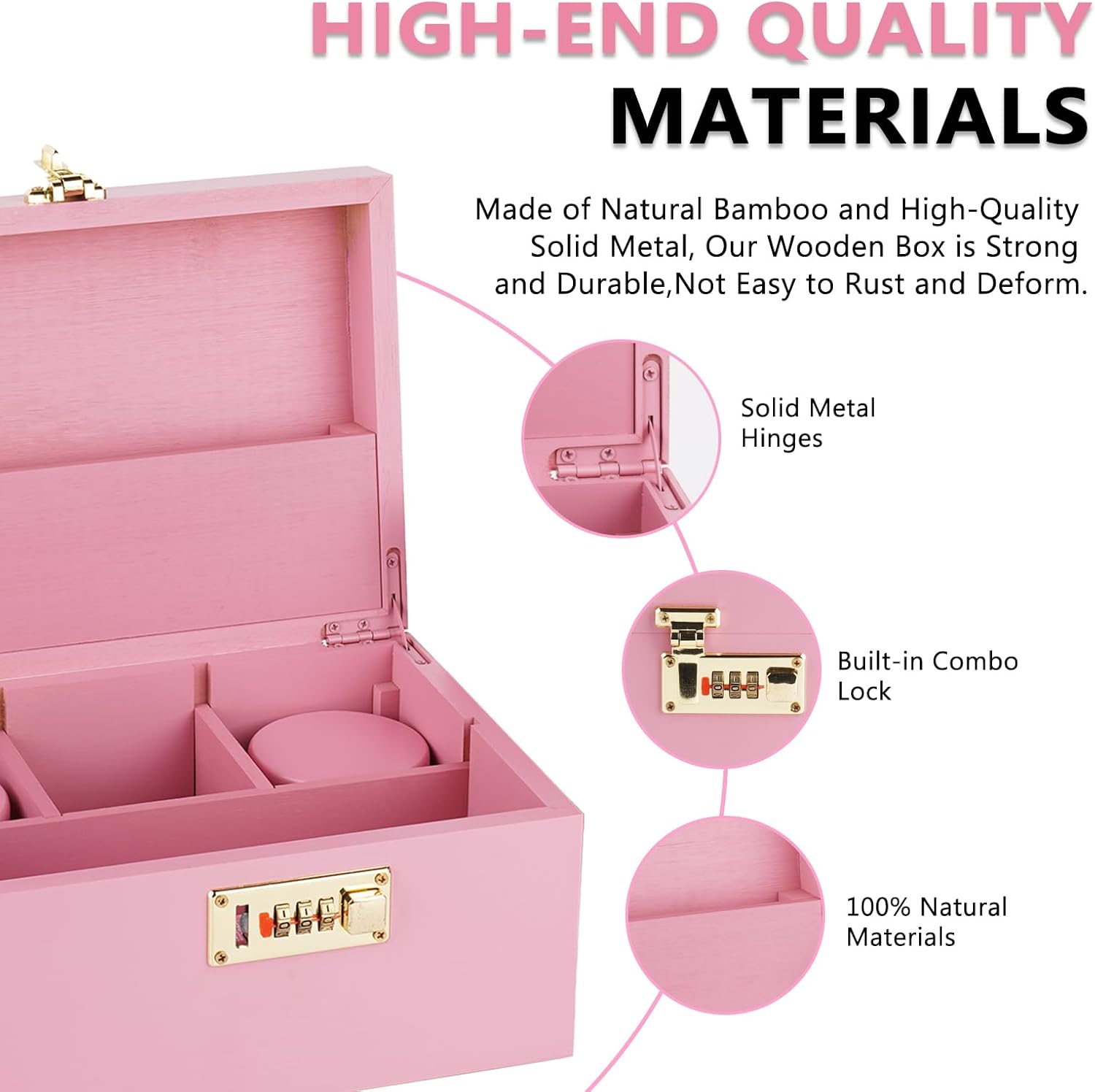OZCHIN Caja de bambú grande con cerradura de combinación Caja decorativa para almacenamiento de almacenamiento con cerradura para el hogar Caja de