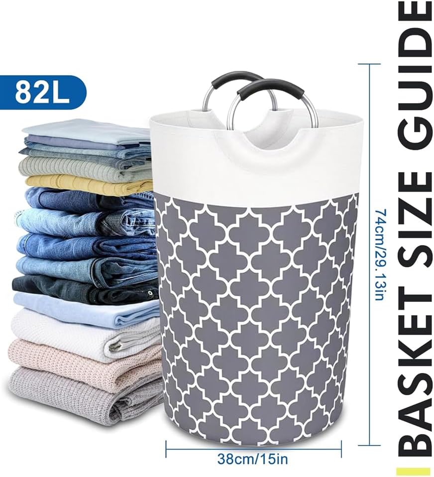 Cestas de lavandería 82L más grandes, impermeables, plegables, con asas de aluminio protegidas de espuma, para lavandería, dormitorio, familia