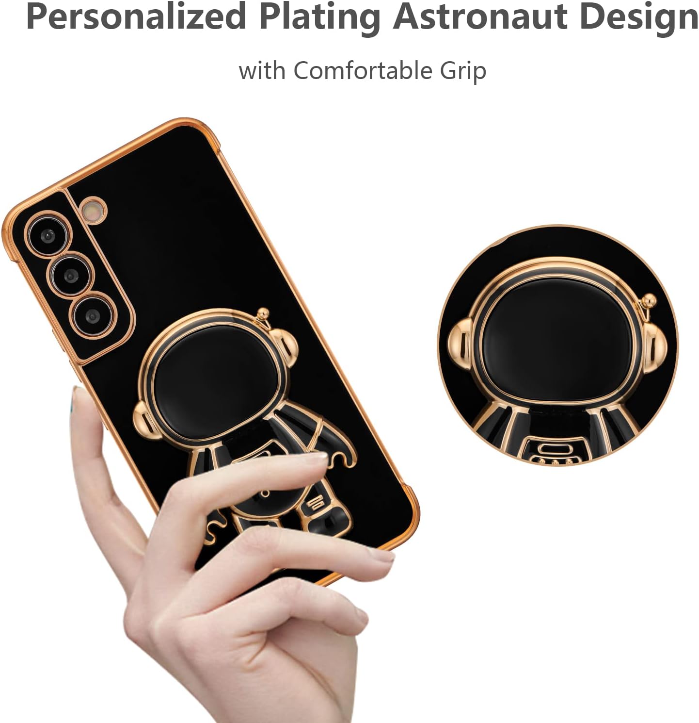 RALEAVO Funda para Samsung Galaxy S21 5G, bonita funda de astronauta 6D con función atril, cubierta de lujo chapada en lujo, ajuste delgado, TPU