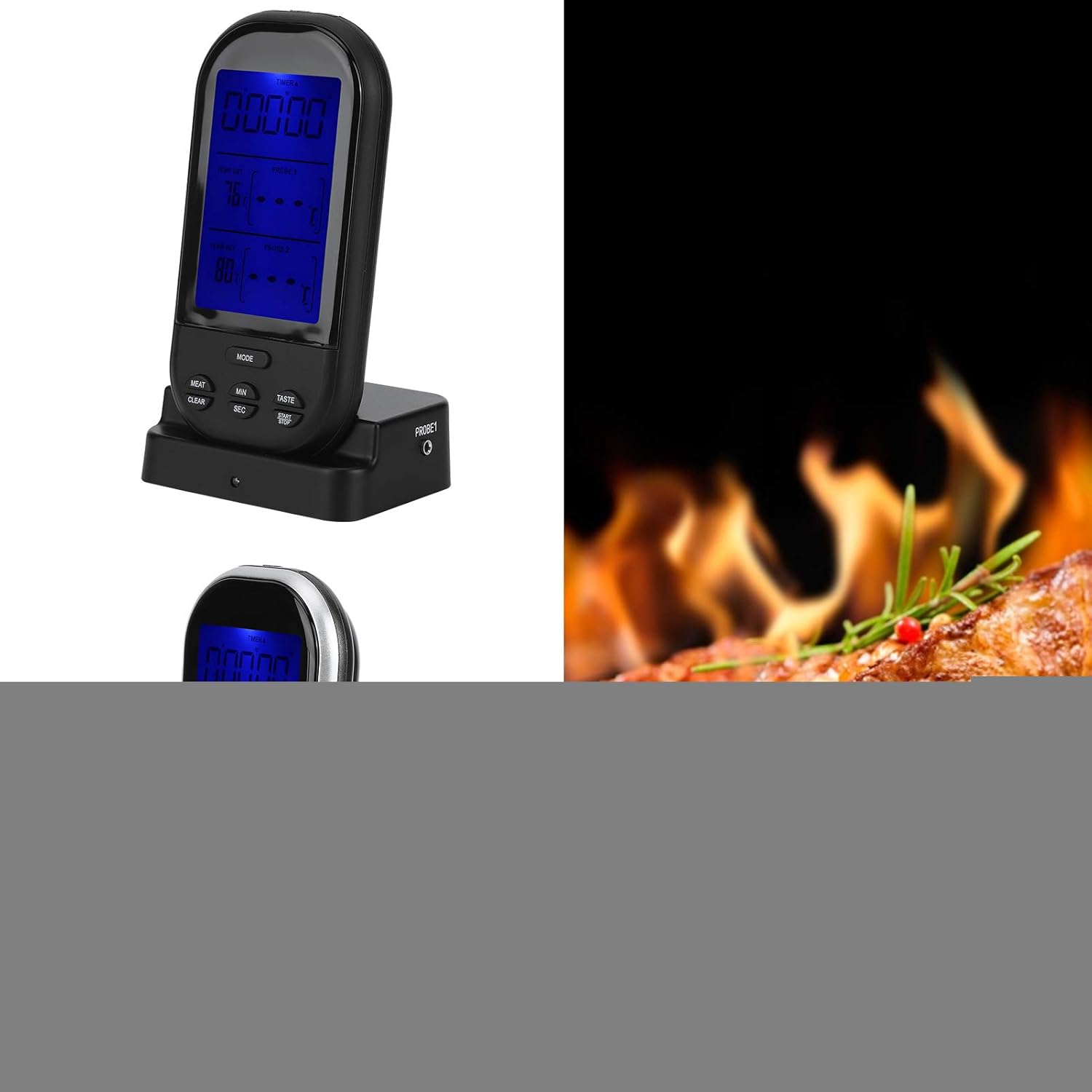 Termómetro digital para alimentos, termómetro remoto inalámbrico para alimentos con sonda doble, accesorio para cocina, barbacoa, parrilla
