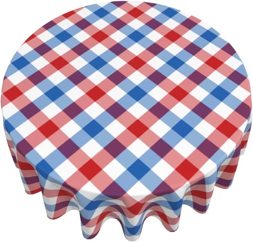 BETGINY Mantel redondo para el 4 de julio, 60 pulgadas, impermeable, rústico, Día de la Independencia, rojo y azul, a cuadros, mantel de tela