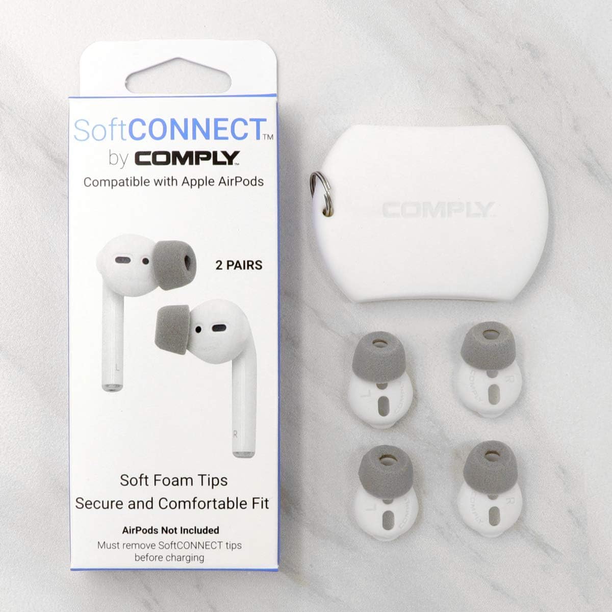 COMPLY SoftCONNECT – Puntas de repuesto de espuma suave para Apple AirPods (Gen. 1 y 2), auriculares Apple y auriculares similares (grandes, 2 pares)