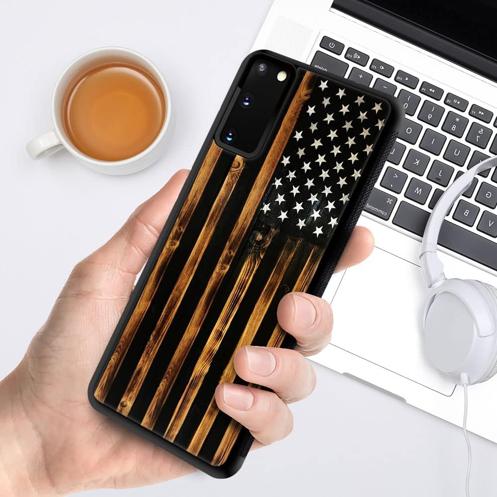 DJSOK Funda compatible con Samsung Galaxy S20 Plus, diseño clásico de patrón de bandera antigua de grano de madera para hombres, niños y niñas,