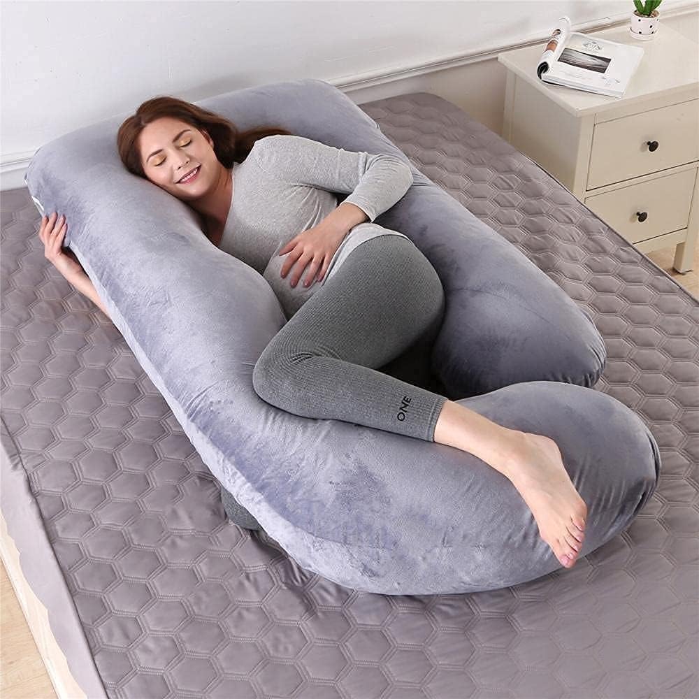 Almohadas de embarazo cómodas almohadas de embarazo para dormir con funda de terciopelo extraíble en forma de U almohada de maternidad para apoyo de