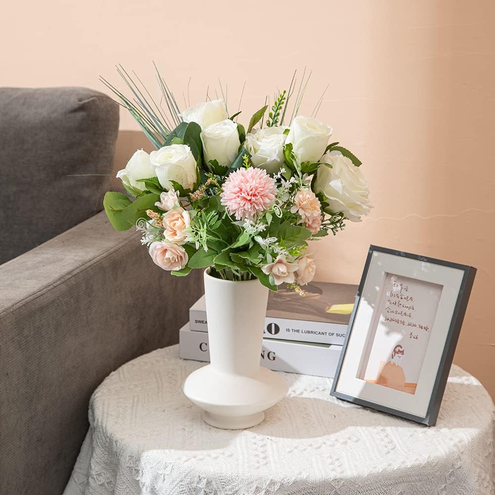 White Ceramic Vase Nordic Minimalist Style Decor for Countertop Center Dresser Kitchen Living Room Home Decor White Matte Abstract Vase (White 666)