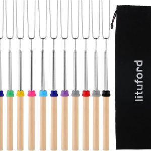 Juego de palos para asar malvaviscos de 32 pulgadas de largo para hogueras, tenedores de barbacoa telescópicos extensibles para parrilla (12 Juego de palos para asar malvaviscos de 32 pulgadas de largo para hogueras, tenedores de barbacoa telescópicos extensibles para parrilla (12