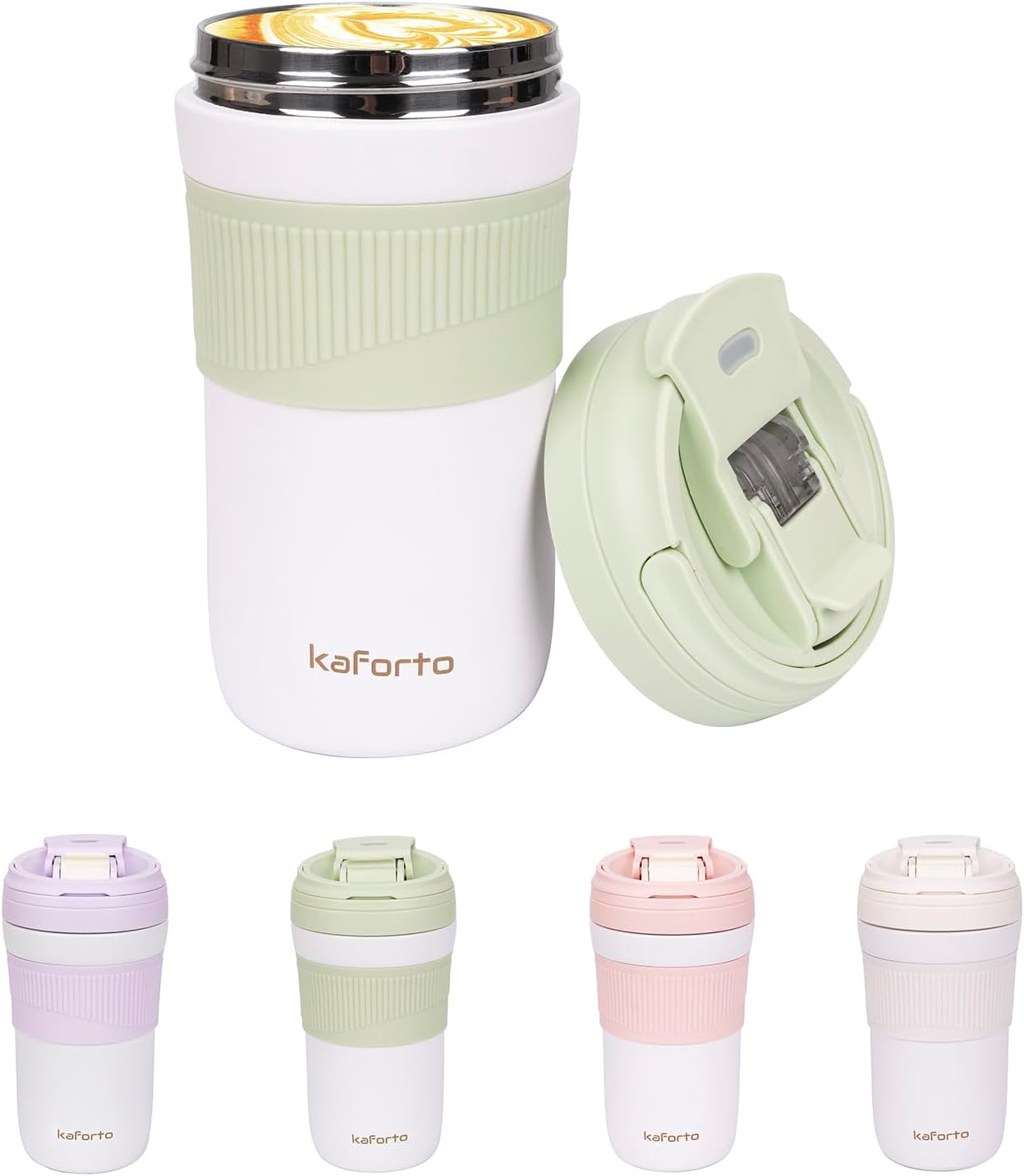 Taza de café de viaje de 15 onzas, tazas de café aisladas con tapa abatible, tazas de café de acero inoxidable a prueba de derrames, vasos de vacío
