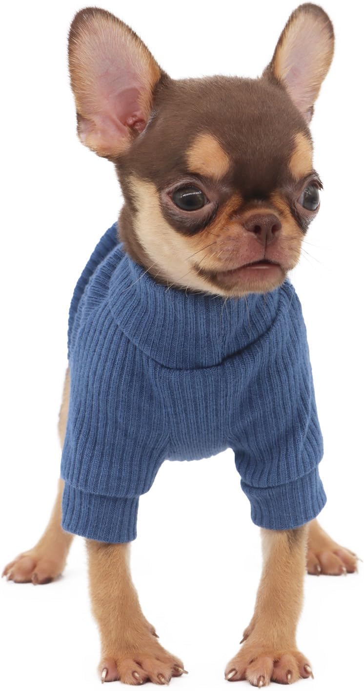LOPHIPETS Suéteres de cuello alto para perros pequeños para taza de té, chihuahua, yorkie, cachorro, gato, ropa, azulXS